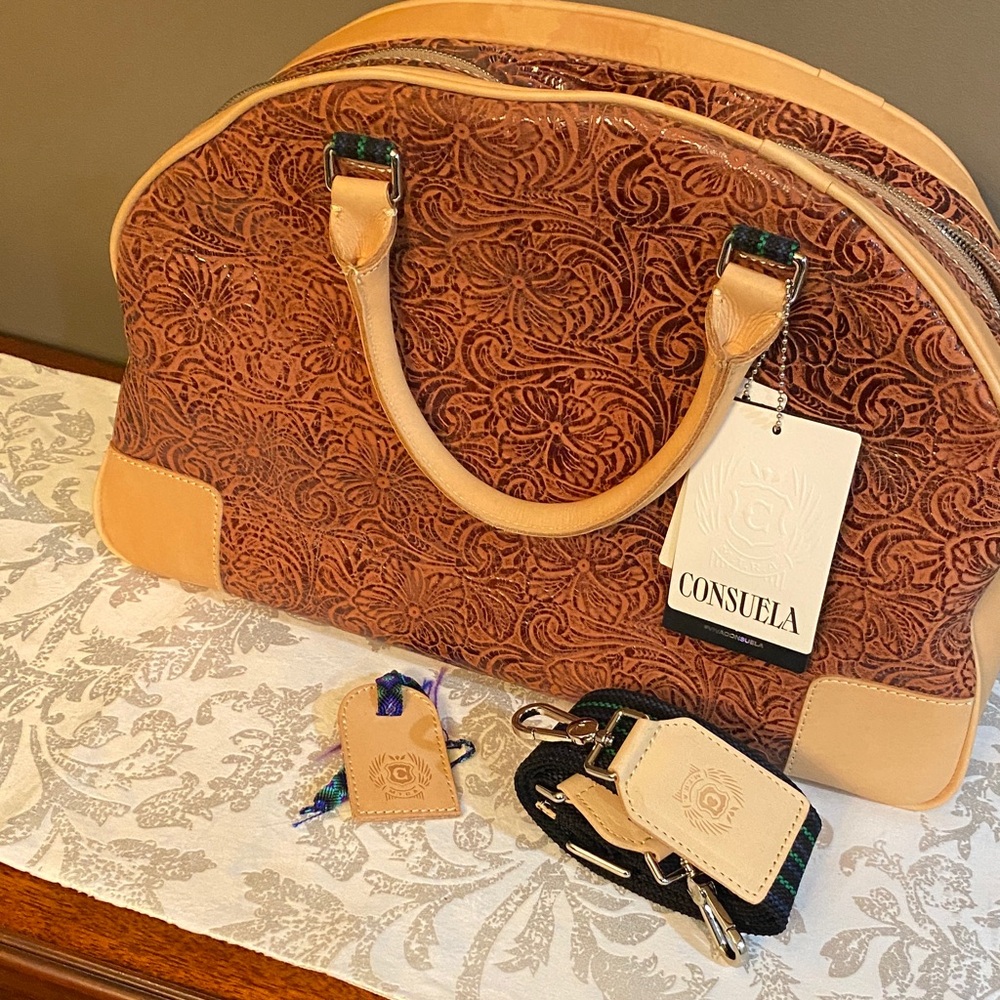 Consuela Embossed Travel Bag in Rich Brown and Tan - Picture 9 of 9